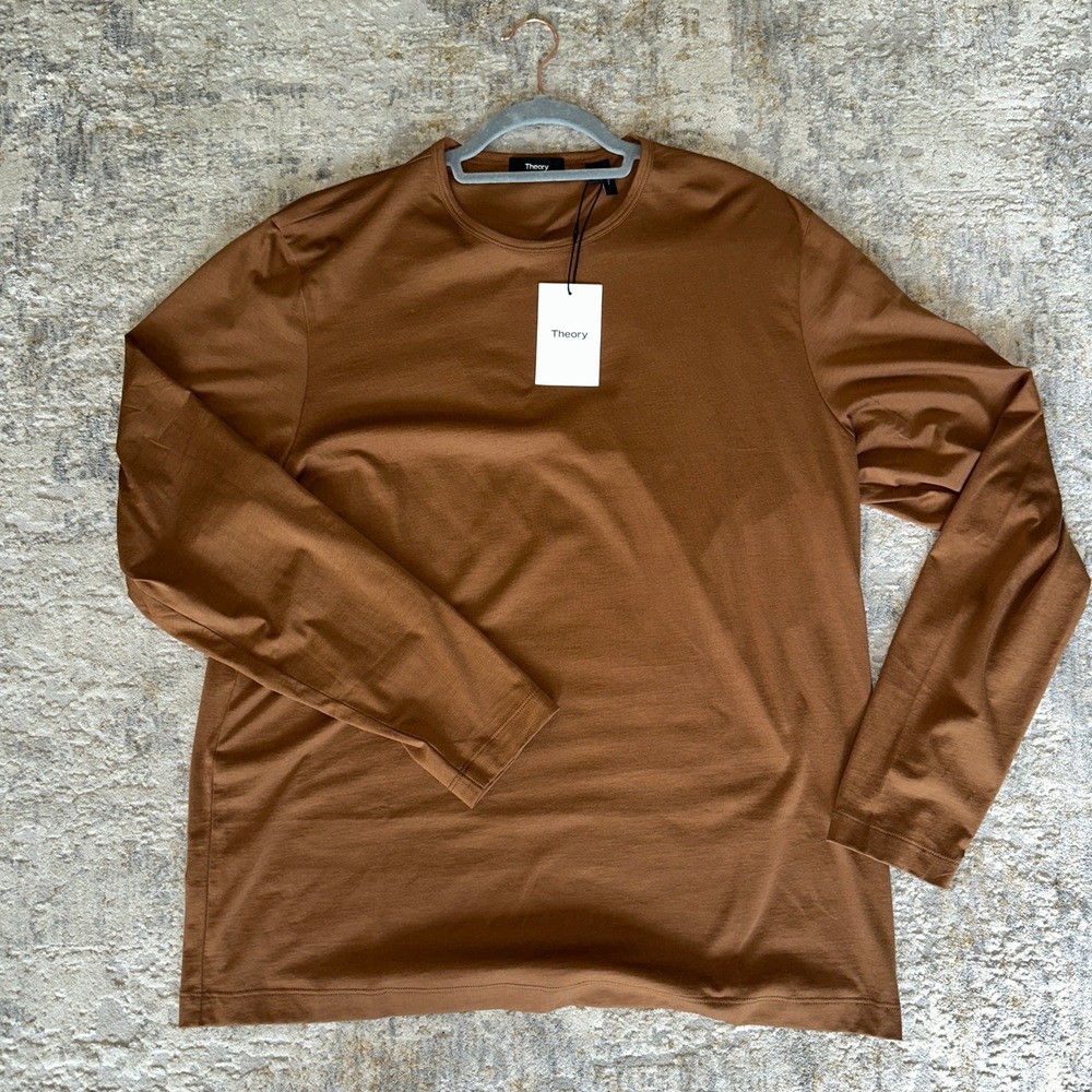 Theory Precise Tee LS Warm Chestnut Brown Cotton Long Sleeve Shirt XL ($95 NWT)